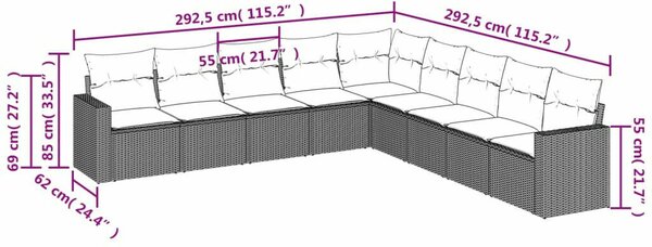 VidaXL Polyrattan Kerti Ülőgarnitúra - 9 részes - Bézs