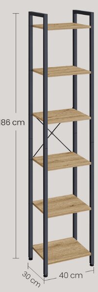 Taylor fémpolcos állvány 6 polccal, artisan tölgy