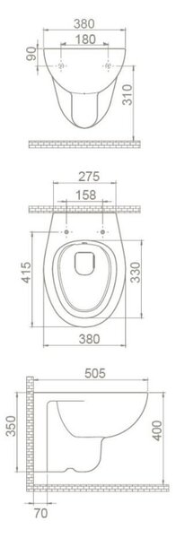 CeraStyle LILA fali WC - VORTEX örvény öblítéses - mély öblítés