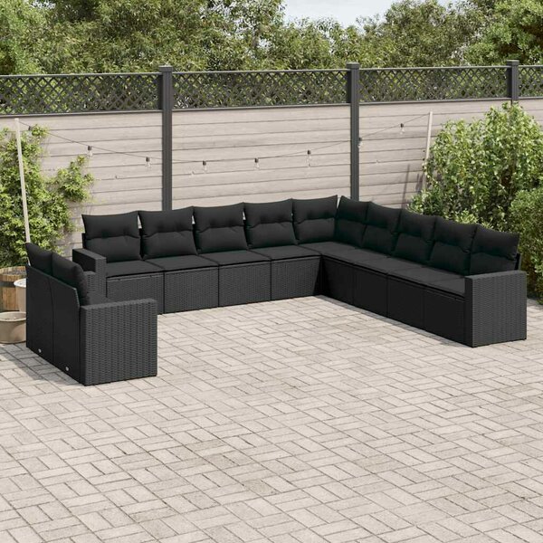 VidaXL Polyrattan Kerti Ülőgarnitúra - 11 részes - Fekete