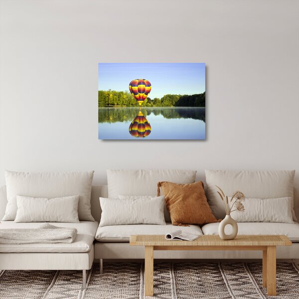 Hőlégballon a tónál képe (üvegen) (70x50 cm)