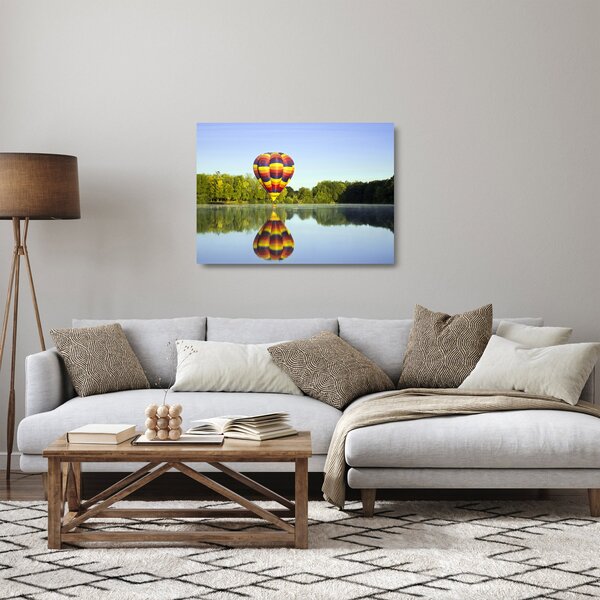 Hőlégballon a tónál képe (üvegen) (70x50 cm)