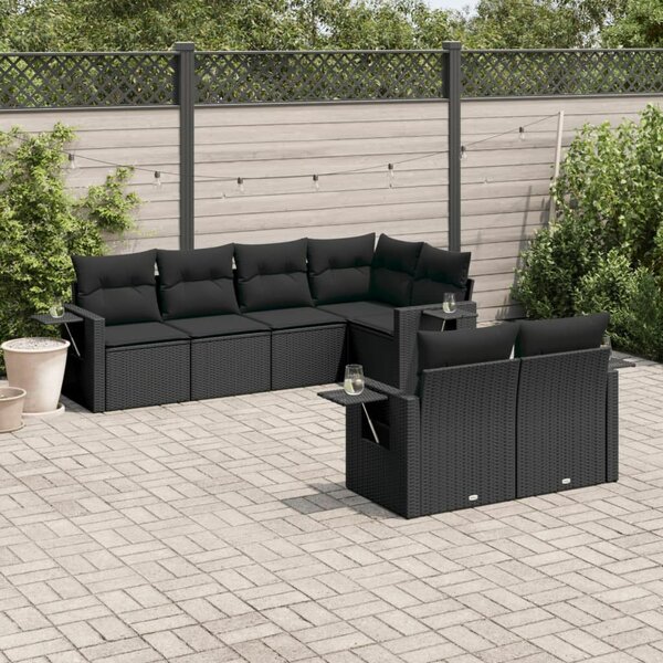 VidaXL Polyrattan Kerti Ülőgarnitúra - 7 részes - Fekete