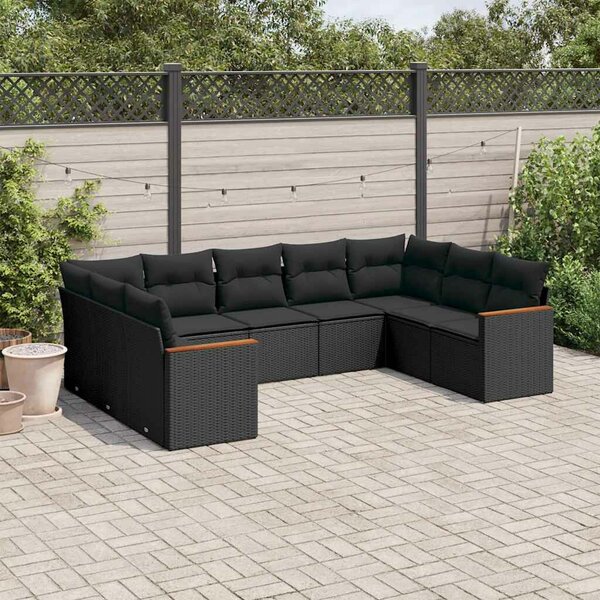 VidaXL Polyrattan Kerti Ülőgarnitúra - 9 részes - Fekete