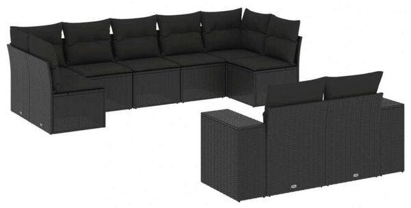 VidaXL 9 részes fekete polyrattan kerti ülőgarnitúra párnákkal