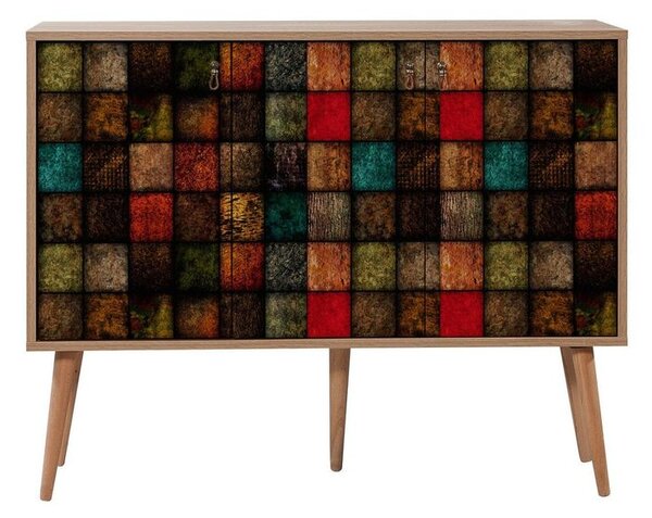 Komód, 120 cm színes kocka mintás, tölgy - CUBIKO