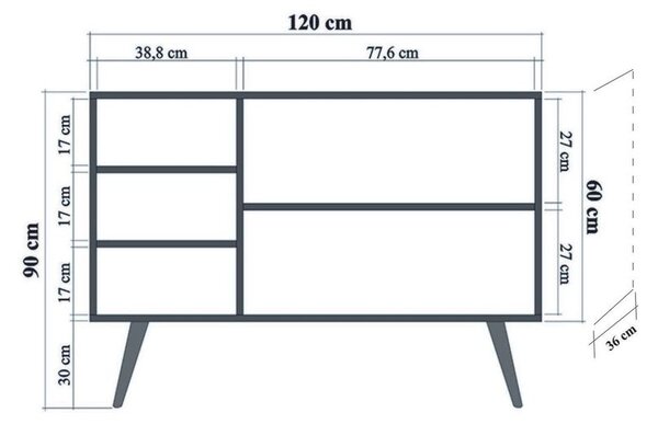 Komód, 120 cm színes kocka mintás, tölgy - CUBIKO