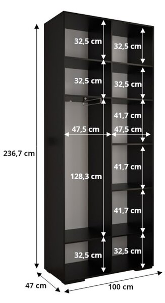 INOVA 1 ruhásszekrény 100x237x47 - fekete