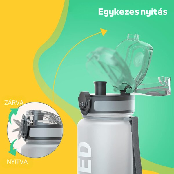 Színátmenetes, Feliratos Kulacs Szivárgásmentes Kupakkal - 1000 ml - Szürke/Fekete