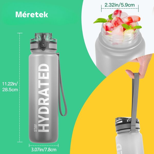 Színátmenetes, Feliratos Kulacs Szivárgásmentes Kupakkal - 1000 ml - Szürke/Fekete