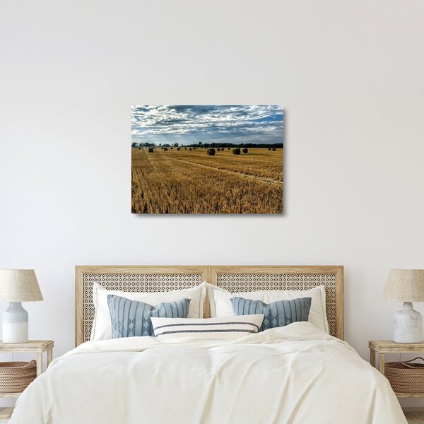 Betakarított gabona mező képe (üvegen) (70x50 cm)