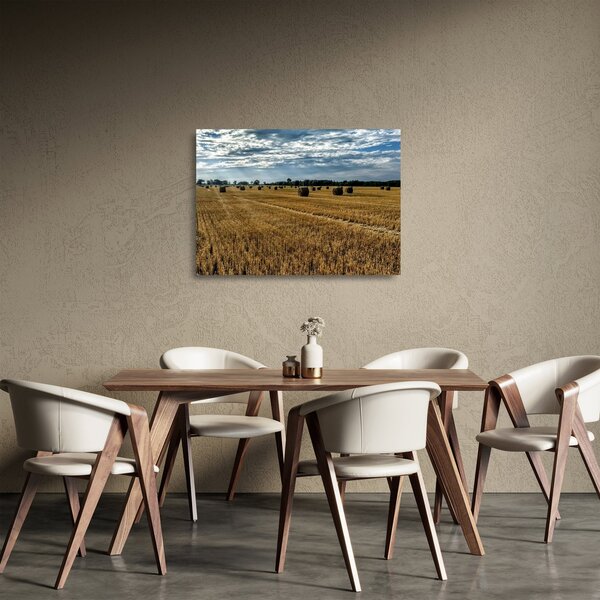 Betakarított gabona mező képe (üvegen) (70x50 cm)