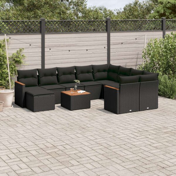 VidaXL Polyrattan Kerti Ülőgarnitúra - 11 részes - Fekete