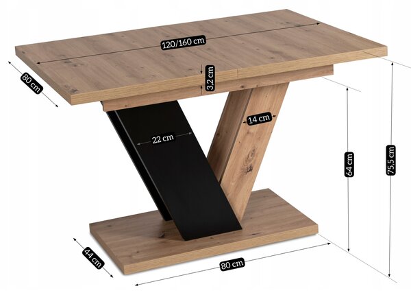JAKS Clark étkezőasztal 120 cm artisan tölgy fekete