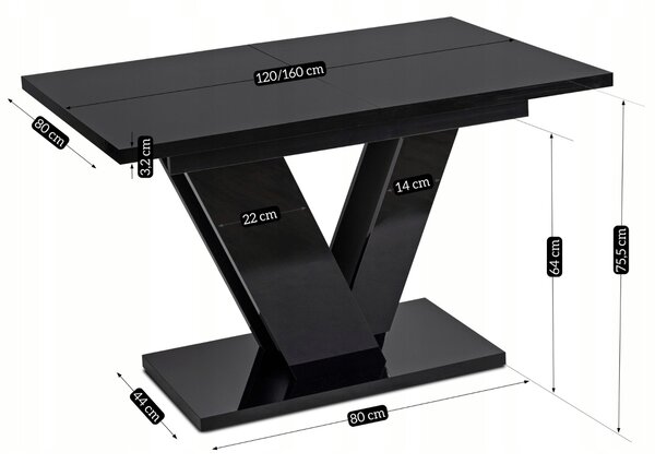 JAKS Clark étkezőasztal 120 cm black gloss glamour