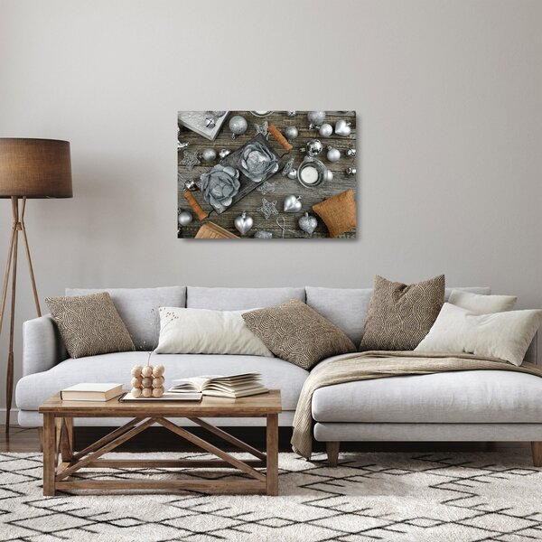 Kép - ezüst karácsonyi dekoráció (üvegen) (70x50 cm)