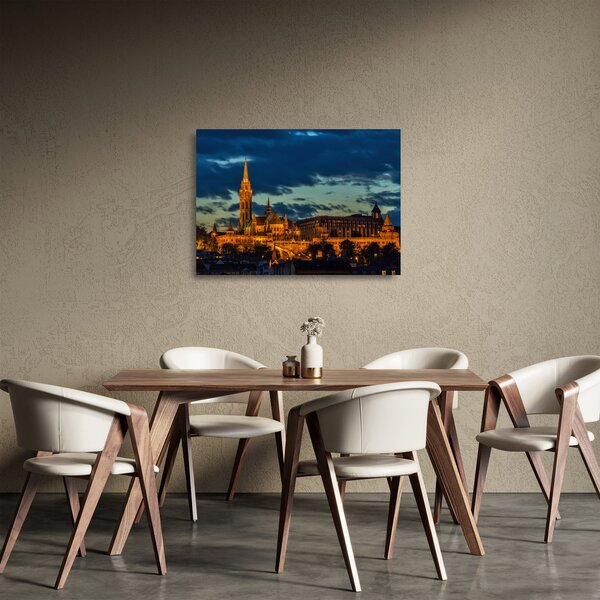 Kivilágított épületek képe (üvegen) (70x50 cm)