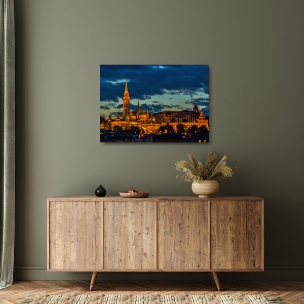 Kivilágított épületek képe (üvegen) (70x50 cm)