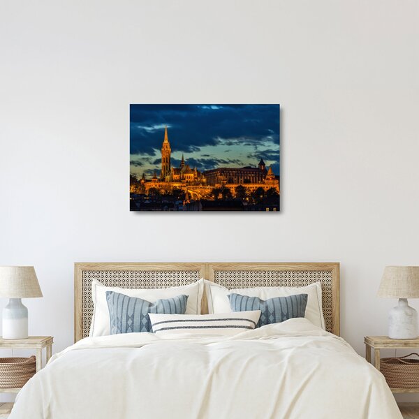 Kivilágított épületek képe (üvegen) (70x50 cm)