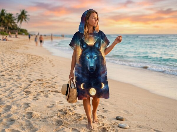 Strand poncsó MOON WOLF színes 80x145 cm