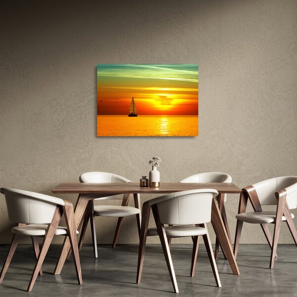 Naplemente egy jachttal képe (üvegen) (70x50 cm)