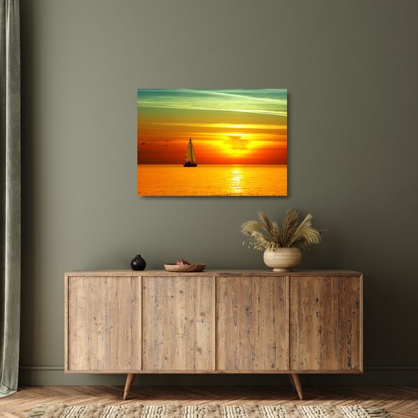 Naplemente egy jachttal képe (üvegen) (70x50 cm)