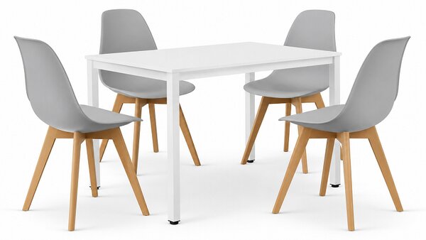 Étkezőasztal szett: Tessa 120×60 cm fehér/fehér + 4 db KITO szék szürke/natúr láb