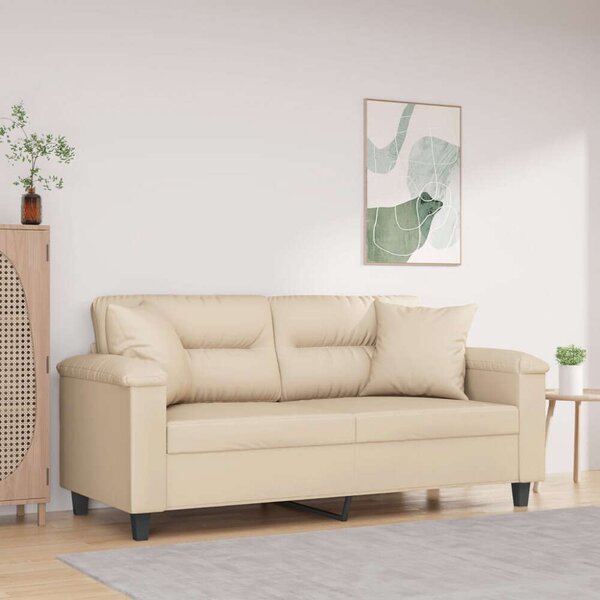 2 személyes krémszínű mikroszálas szövetkanapé párnákkal 140 cm