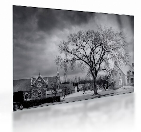Fekete fehér falu képe (üvegen) (70x50 cm)