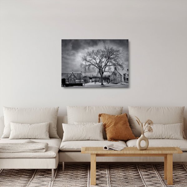 Fekete fehér falu képe (üvegen) (70x50 cm)
