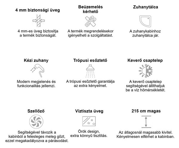 Aria hidromasszázs zuhanykabin balos beépítési oldallal