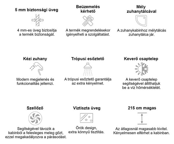 Mila hidromasszázs zuhanykabin - fehér