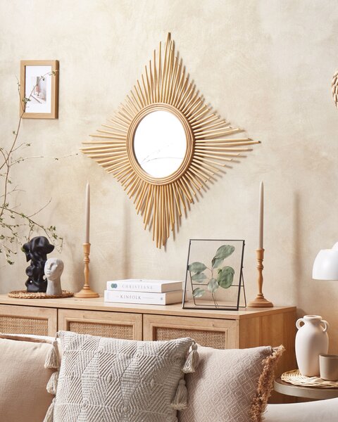 Falitükör MAJENE 60 cm 60 cm Rattan Természetes