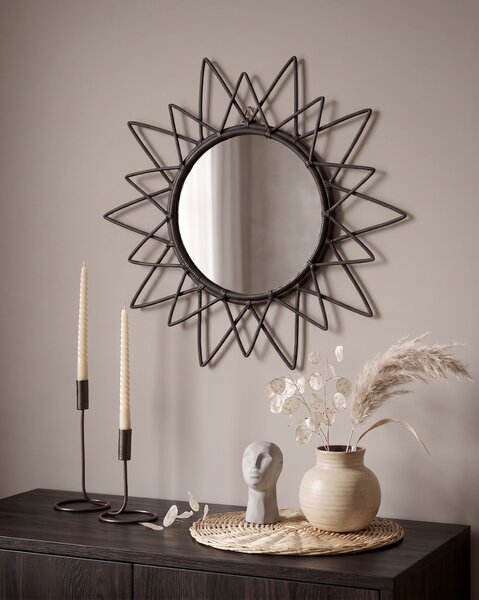 Falitükör AROEK 61 cm 61 cm Rattan Fekete