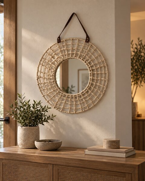 Falitükör PALACI 60 cm 60 cm Papírzsineg Természetes