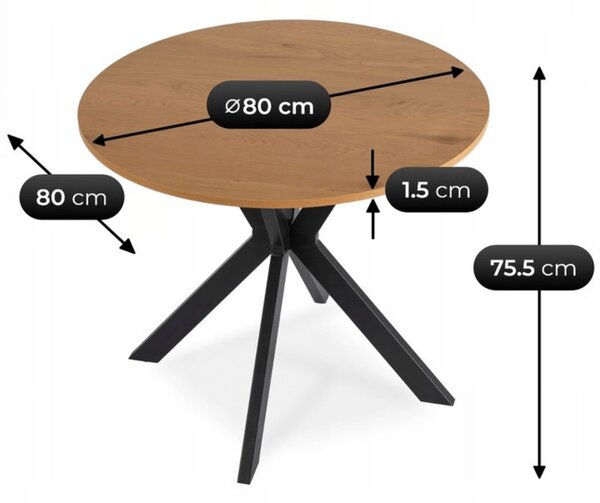 LAUREN kerek étkezőasztal 80 cm – arany tölgy/fekete