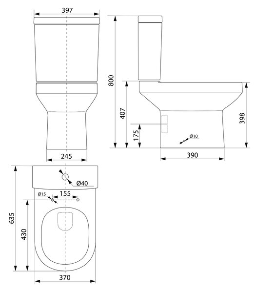 Aqualine Aqualine, VERMET WC kombitál, alsó/hátsó hulladék, fehér, VR038