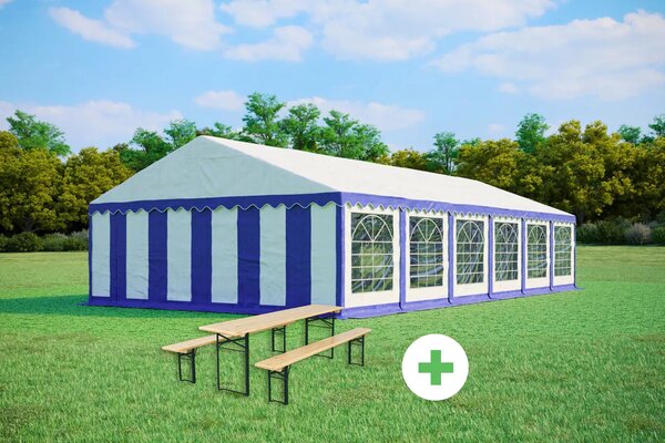 SZETT: Party sátor 6x12 m STANDARD – sátor + sörpad szettek szín kék-fehér