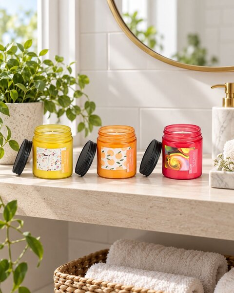 Illatgyertya háromdarabos szettben FRUITY BLOOM Szójaviasz Gyümölcsös jegyek