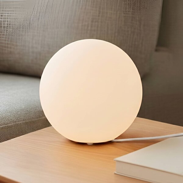 Lindby asztali lámpa Marike, fehér, üveg, gömb, Ø 25 cm, E27, Fehér / opál, Nappali / Étkező, Üveg, Modern