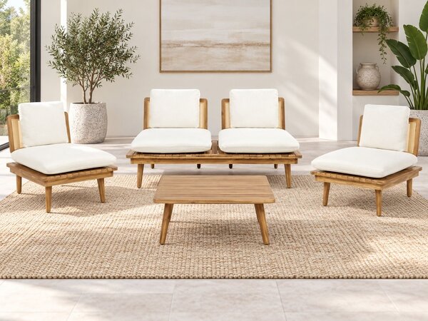 Kerti ülőgarnitúra asztallal 4 személyes ACCADIA Tanúsított akácfa Világosbézs