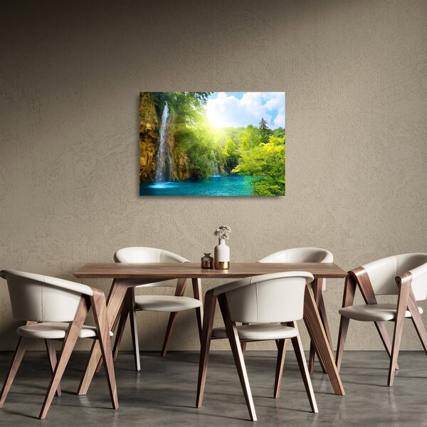 Kép - vízesések az erdőben (üvegen) (70x50 cm)