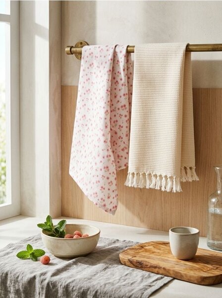 Sinsay - Virágmintás konyharuha szett, 2 db - pasztellpink