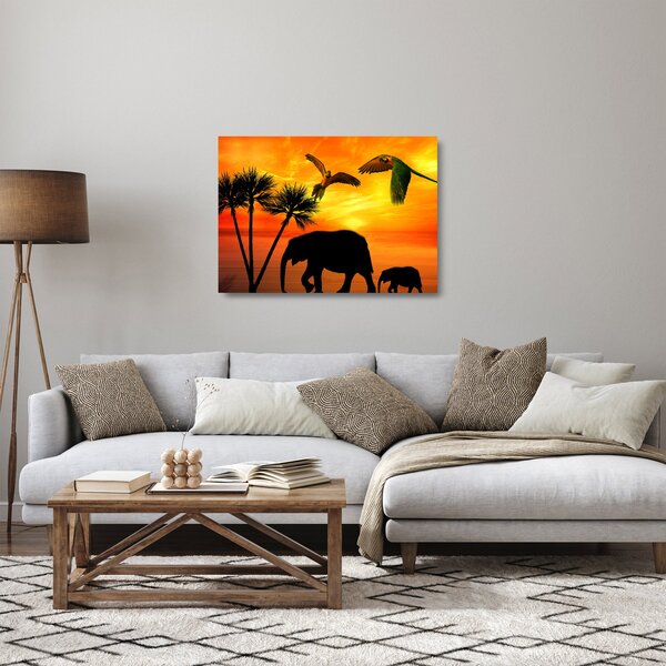 Kép - papagájok és elefántok (üvegen) (70x50 cm)