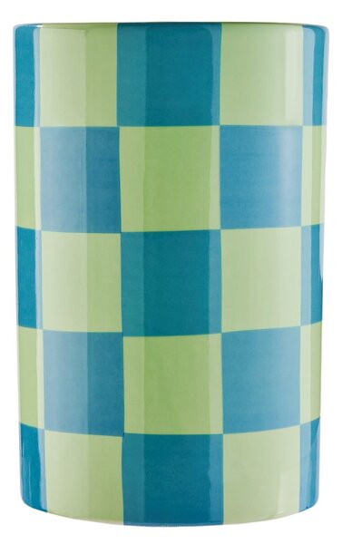 CHECKER kerámia váza 20cm menta/kék