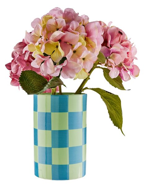 CHECKER kerámia váza 20cm menta/kék