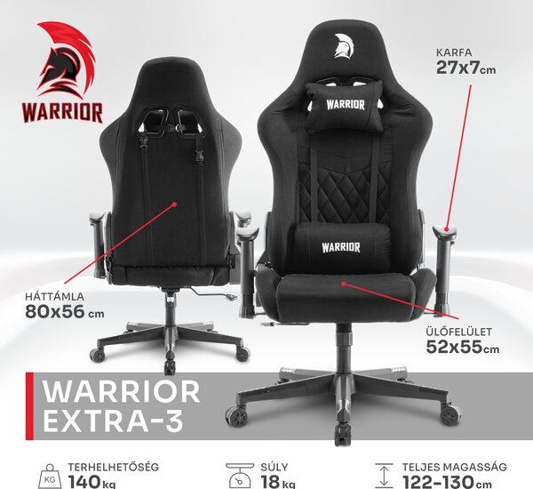 WARRIOR gamer szék, forgószék fekete - bársony szövet (EXTRA-3)