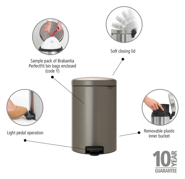 Szürke acél pedálos szemetes 20 l NewIcon – Brabantia