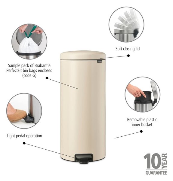 Bézs acél pedálos szemetes 30 l NewIcon – Brabantia