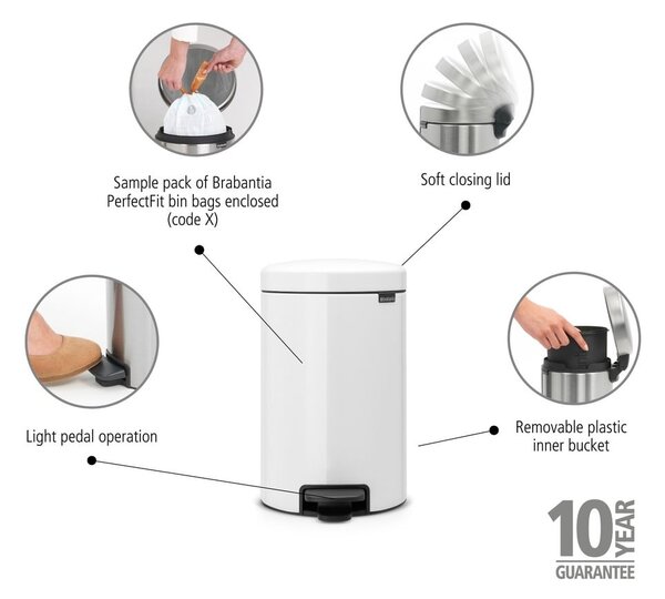 Fehér acél pedálos szemetes 30 l NewIcon – Brabantia